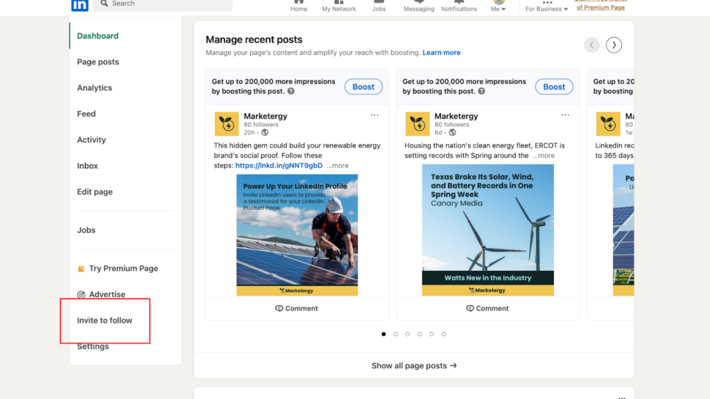 LinkedIn Invite to Follow Clean Energy